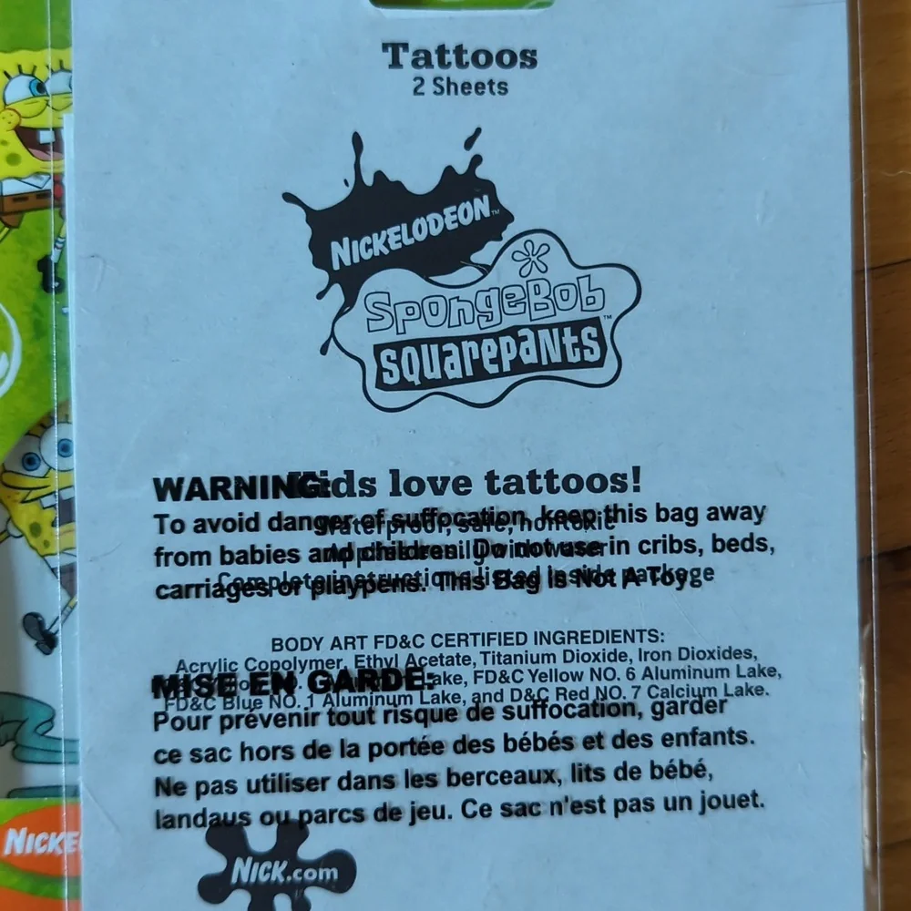 🆕 6 sheets SpongeBob variety temporary tattoos